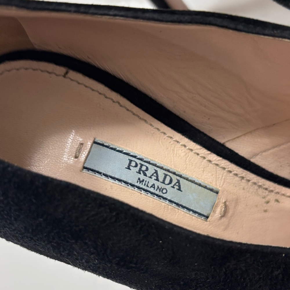 Prada Black Suede Heels with Gold Zipper - Picture 7 of 17